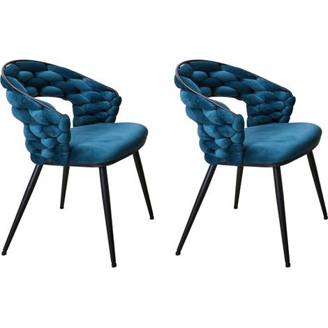 Paris Prix – Lot de 2 chaises tressées 82cm bleu canard – Revêtement polyester – Rembourrage mousse polyuréthane – Structure métal – Dossier chic et confortable (1/4)