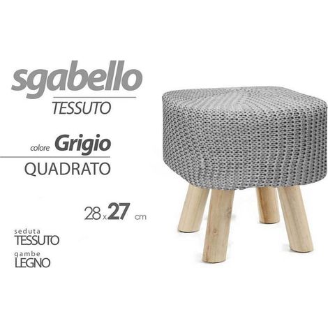 TRADE SHOP - Pouf Sgabello Poggiapiedi Quadrato Gambe In Legno Tessuto Grigio 27x28cm 827723 - (1/2)