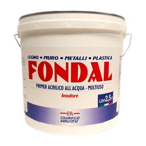 Primer acrilico all&039acqua Fondal multiuso 0.75-2.5L legno muro metalli plastica - 2,5 lt