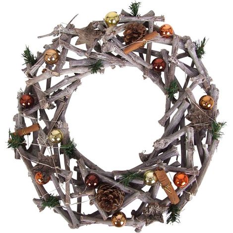 LED-Stöckchenkranz 38cm Naturzweige Weihnachtskranz Tischkranz Türkranz Shabby - gold (1/2)