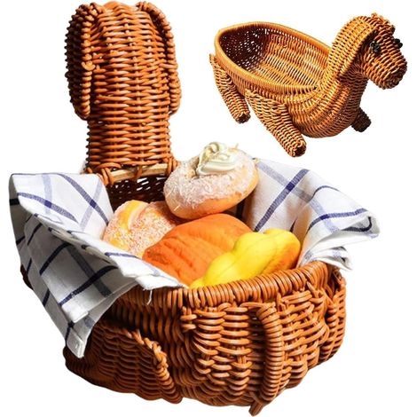 Bol tressé pour fruits Imitation rotin en forme de chien mignon Bols rangement tressés pour Chambre à Coucher, Salle de Bain, Table à Manger, Table Basse, Étagère, Rebord de (1/5)