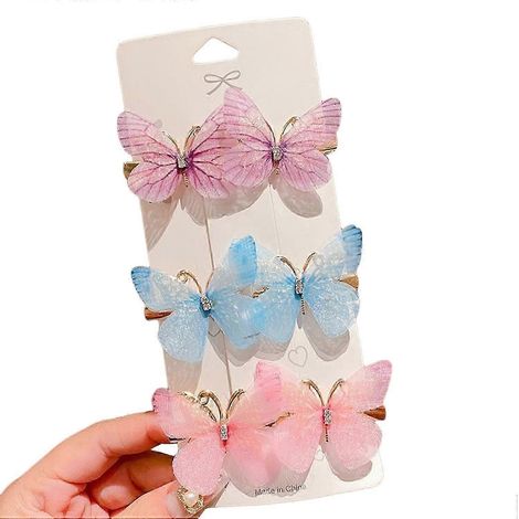 Lot de 6 pinces à cheveux décoratives papillons ornées de strass, style princesse, en forme d'animal-D (1/5)