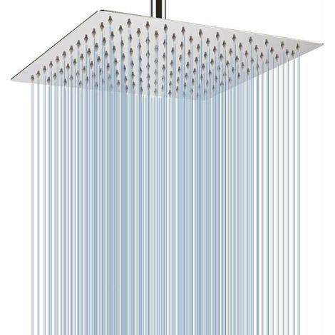 Cabezal de ducha de techo grande de 30 cm - Cabezal de ducha cuadrado de acero inoxidable de alta presión para una ducha cómoda - Montaje en pared o techo (cromado) (1/5)