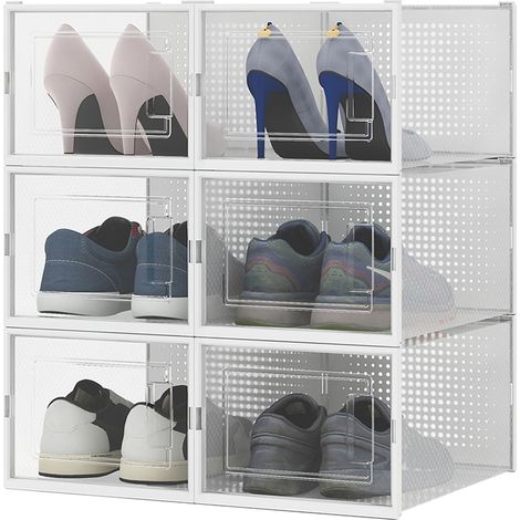 Set 6 Pz Scatole Portascarpe Impilabili 35x25x19cm Porta Scarpe Salvaspazio