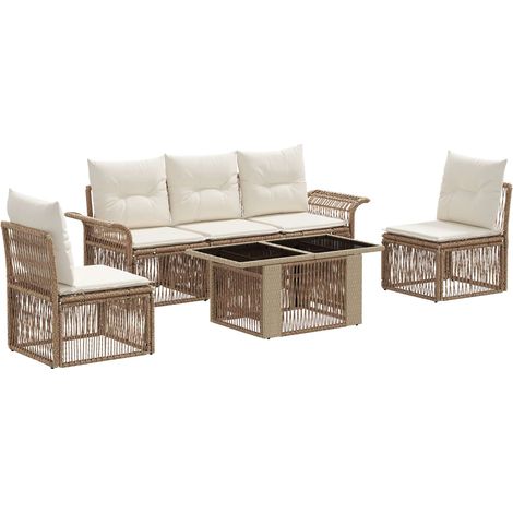 Gartensofa-set 6 stk. Beige und Cremeweiß Poly-Rattan vidaXL (1/5)