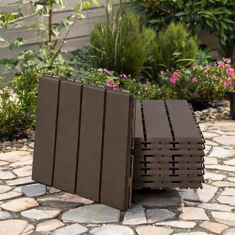 Dalles de sol extérieur 30 x 30 cm PP recyclé brun clic en PP (1/5)