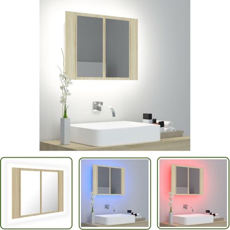 The Living Store LED-Bad-Spiegelschrank Sonoma-Eiche 60x12x45 cm Acryl - LED-Spiegelschrank - Badezimmerspiegel - Acrylspiegel - Sonoma-Eiche - RGB Beleuchtung (1/5)