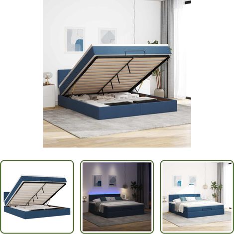 Matratze mit LED - Ottomane Bett mit Matratze & LEDs Blau 180x200 cm Stoff (1/5)
