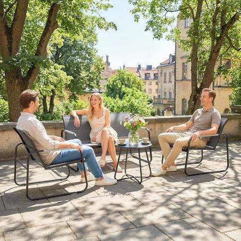 Ensemble mobilier jardin 4 places canapé 2 places 2 fauteuils table ronde repose-pieds tressage corde respirant salon extérieur (1/4)