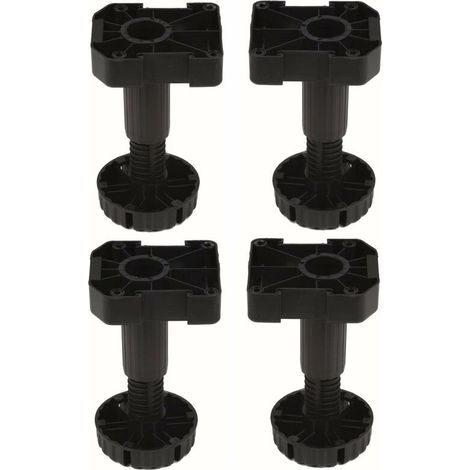 4x Pied de meuble ajustable réglable complet avec base plastique à visser capacité 150kg Vérin Plinthe Jambe Caisson Cuisine Salle de bain Base Socle Support, 150mm -30 / +20mm (1/2)