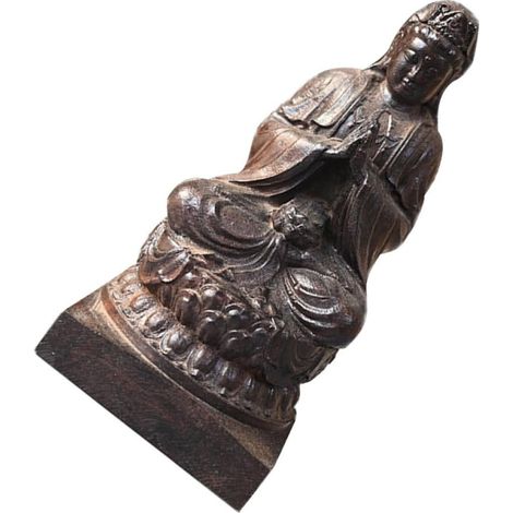 antique de Bouddha en bois d agar assis ornée de sculptures