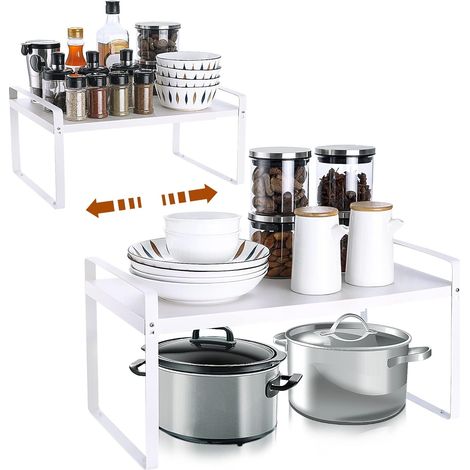 Adjustable Extendable Shelf Organizer Kitchen Organizer Spice Rack Organizer, Suitable for Home and Kitchen Storage (60 x 11 x 26 cm White) (1/5)