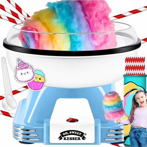 KESSER® Set macchina per zucchero filato per la tua casa - Con 30x bastoncini di zucchero filato e cucchiaio di misurazione - Macchina per zucchero filato retrò - Macchina per zucchero filato Blu / B
