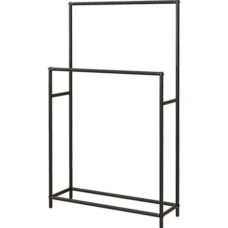 Toallero, Toallero Independiente con 2 Toalleros, Toallero de Baño para Baño, Metal, 66 x 20 x 110 cm, Negro (1/5)