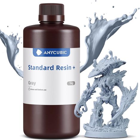 Résine Standard + Photopolymère Amélioré, Résine Standard d'Imprimante 3D DLP LCD, Plus Résistante et Plus Précise avec Photopolymérisation UV 405 nm Résine Rapide pour l'impression 3D,Gris (1/5)