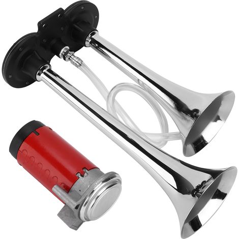 Klaxon Double Trompette Voiture 12V 150dB Chromé Noir avec Compresseur pour SUV Moto Bateau Tout-Terrain (1/5)