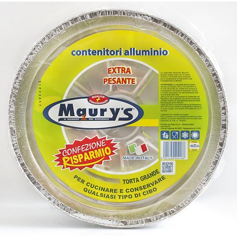 MAURY'S CONTENITORE PER ALIMENTI IN ALLUMINIO TORTA GRANDE 4PZ EXTRA PESANTE