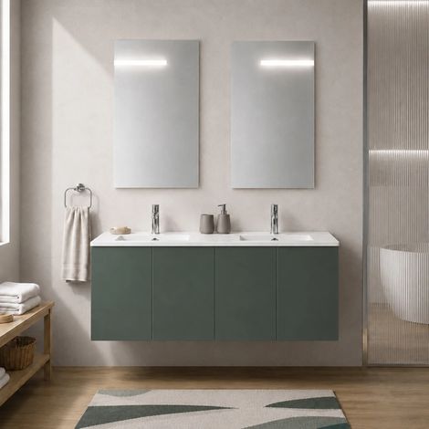 Mobile bagno sospeso 120cm 2 ante verde e lavabo doppio Tierra (1/5)