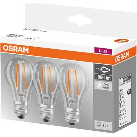 Osram Set LED E27 6,5W Bianco Freddo 3 Pezzi