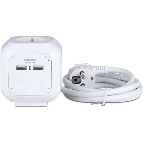 V-TAC Multipresa Cubica con Cavo 1,4 m 4 Prese Schuko e 2 USB e Spina Schuko Colore Bianco (1/5)