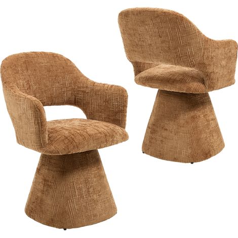 Lot de 2 chaises en chenille orange – Chaise de salle à manger moderne – Fauteuil pivotant rétro avec dossier – Confort optimal et design élégant