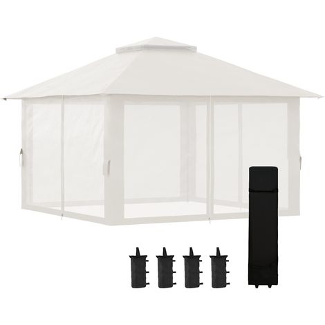 Faltbarer Gartenpavillon mit Doppeldach, UV-Schutz 50+ und 4 Moskitonetzen mit Reißverschluss, 4 x 4 m, Weiß