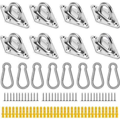 Lot de 16 plaques oculaires avec œillet M6, en acier inoxydable, plaque de pont avec mousqueton, crochet de plafond pour charge lourde et mousqueton pour fixation de voile d'ombrage, fauteuil (1/5)
