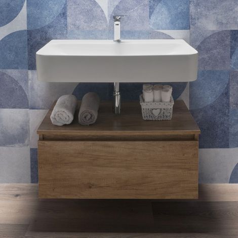 Lavabo Sospeso con Mobile Bagno 100 cm Rovere Naturale 1 cassettone (1/4)