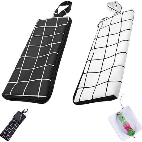 Lot de 2 Housse Pour Parapluie, Sac De Rangement Pour Parapluie, Housse De Parapluie Imperméable Pliant, Pochette Portable Réutilisable Pour Parapluie Mouillé - Noir-Blanc à carreaux 38 x 12,5 cm