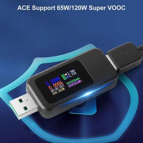 Testeur USB 3.0 - Voltmètre Ampèremètre - Mesure Tension Courant Puissance Capacité Batterie - Écran IPS 0,96 Pouces - Plage 4-30 V / 0-6,5 A - Unité ×1