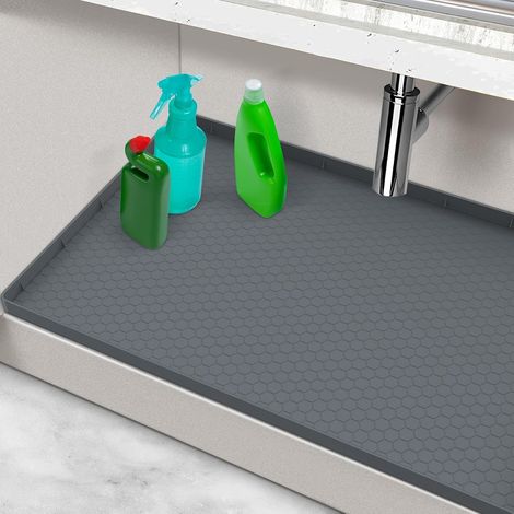 Tappetino di scarico impermeabile, 71 x 48 cm, in silicone, ideale come tappetino di scarico e tappetino protettivo per la cucina e il lavandino del bagno, colore grigio. (1/5)