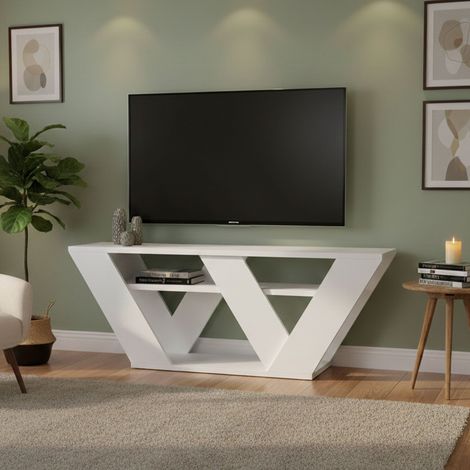 Dmora - Mobile porta TV Amazzonite, Credenza da soggiorno, Armadio basso per TV, Base parete attrezzata, 110x30h40 cm, Bianco (1/5)