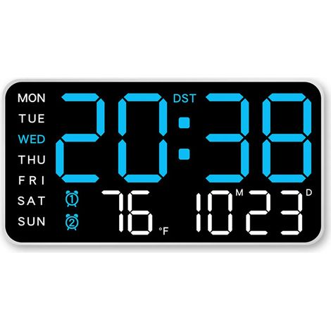 Horloge murale numérique LED, température, date, jour de la semaine, fonction snooze, double alarme, réglage de la luminosité, commande vocale, décoration de chambre (1/5)
