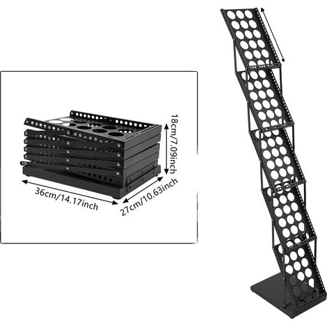 Porte-revues, Design pliable, Haute stabilité, 5 Tiers Noir (1/2)