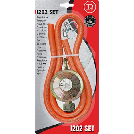 KIT REGOLATORE TARATURA FISSA STUFA A GAS BOMBOLA CON TUBO 1,5M FASCETTE