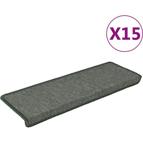 Tapis d'escalier 15 pièces 65 x 21 x 4 cm Vert foncé Bordure rectangulaire vidaXL (1/5)
