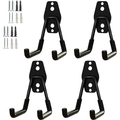 Lot de 4 Crochets robustes pour garage, crochets utilitaires de rangement, organiseur de rangement pour outils de jardin, crochets muraux en acier (Petit crochet en U) (1/5)