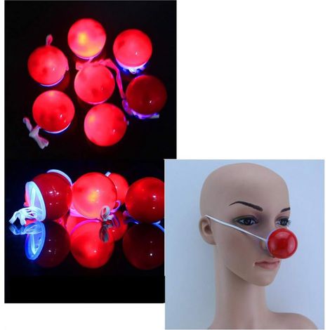Lot de 5 nez de clown rouges lumineux en plastique, accessoire de déguisement pour fête de Noël. (1/5)