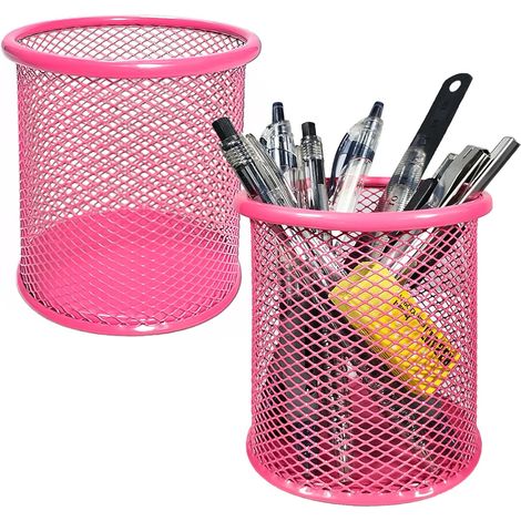 Porte-crayons de bureau rond en métal ajouré, rose, lot de 2 Porte-stylo multifonctionnel, organiseur de bureau, grande capacité, pour stylos et pinceaux (1/5)