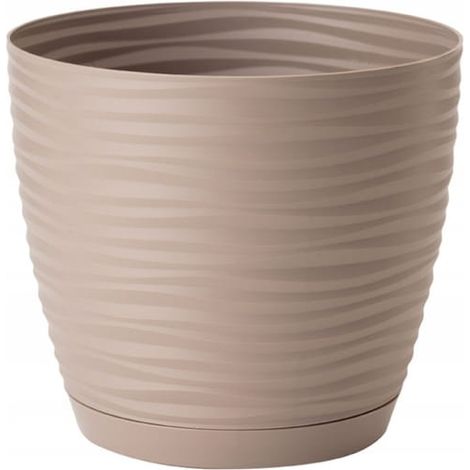 Pot de fleurs avec soucoupe rond en plastique beige 10,7x11cm