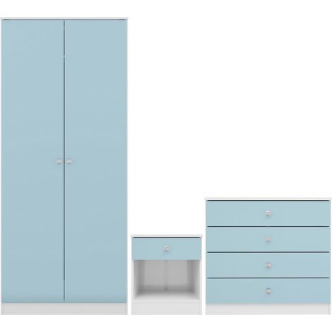 Denver Trio 3 Piece Bedroom Furniture Set - L48 x W175 x H75 cm - White/Blue Gloss