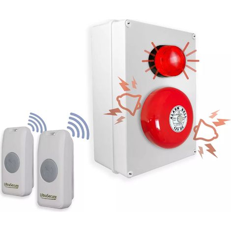 Kit panique double SOS sans-fil cloche flash - Haute-résistance 800m boutons simples autonomes piles (Gamme PROTECT 800)