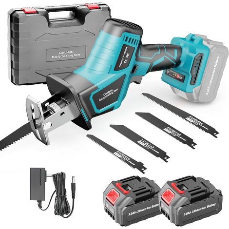 Scie sabre sans fil 21V, vitesse variable 0-3000 SPM, scie récipro avec 2 batteries de 3,0 Ah et chargeur, 4 lames de scie pour couper le PVC/bois/métal (1/5)