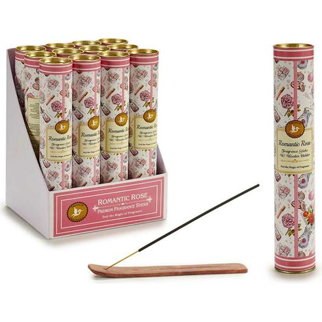 Set di bastoncini d'incenso in scatola di latta - Rose (12x30 pezzi) + supporto