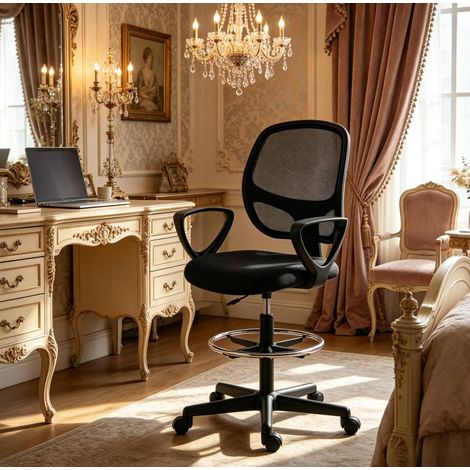 Ergonomischer Bürostuhl mit Fußstütze, höhenverstellbar, schwarz (1/5)