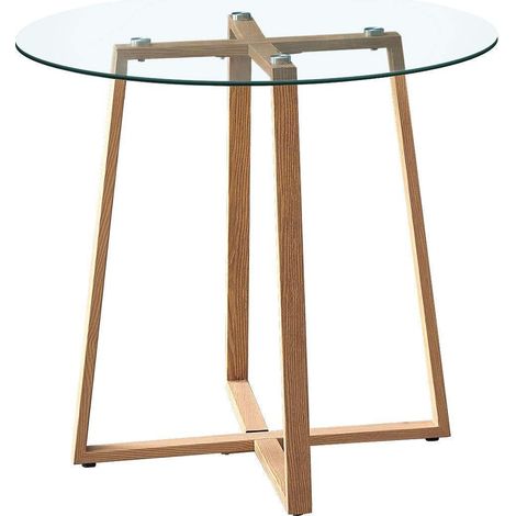 Runder Glastisch 80cm mit Holzoptik-Beinen, skandinavisch, bis 4 Personen (1/5)