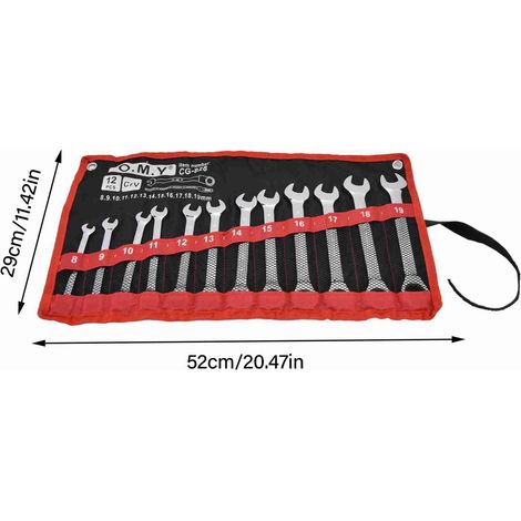 Kit de 12 clés à cliquet, combinaison métrique en acier au Chrome Vanadium 8-19mm avec sac de rangement, tête fixe (1/5)