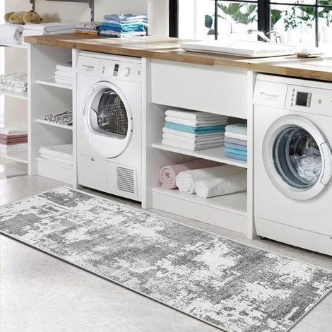 Tapis de Couloir 80x200cm, Tapis Cuisine Devant Evier Gris Antidérapant Lavable pour Couloir Chambre Buanderie Entrée Salon (1/5)