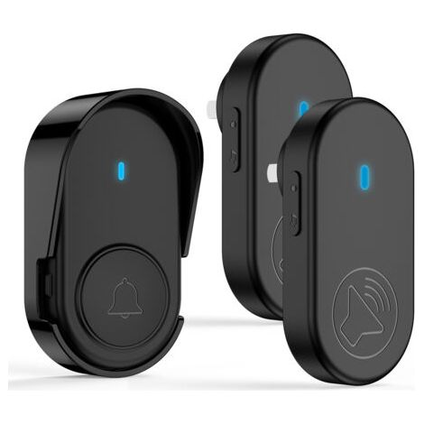 Timbre inalámbrico exterior resistente al agua, conjunto de timbre con clasificación de impermeabilidad IP66, 2 receptores, 1 transmisor (negro)
