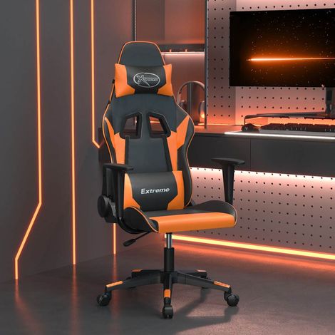 vidaXL Silla gaming de masaje cuero sintético negro y naranja (1/5)